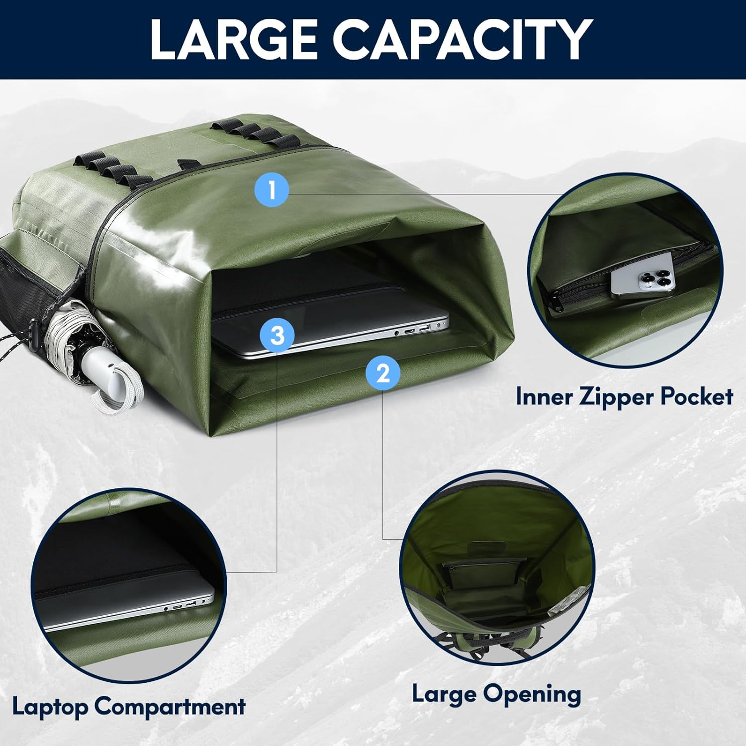 Haimont Waterproof Dry Backpack 30L TPU Lightweight Roll Top Dry Bag for Men Women, Beach, Kayaking, Travel, Hiking - Image 4