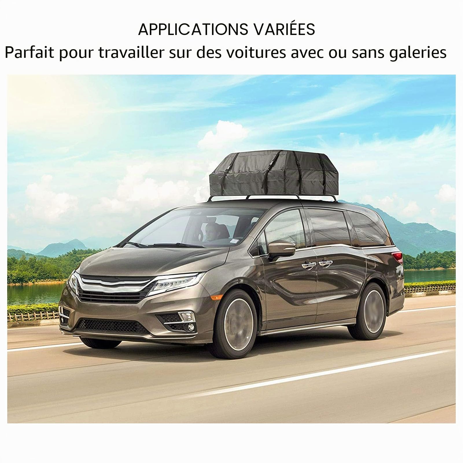 Sac de toit de voiture, coffre de toit de voiture, sac de rangement universel en tissu Oxford 425L 420D imperméable durable avec 8 larges sangles et boucles pour le camping, les voyages en plein air