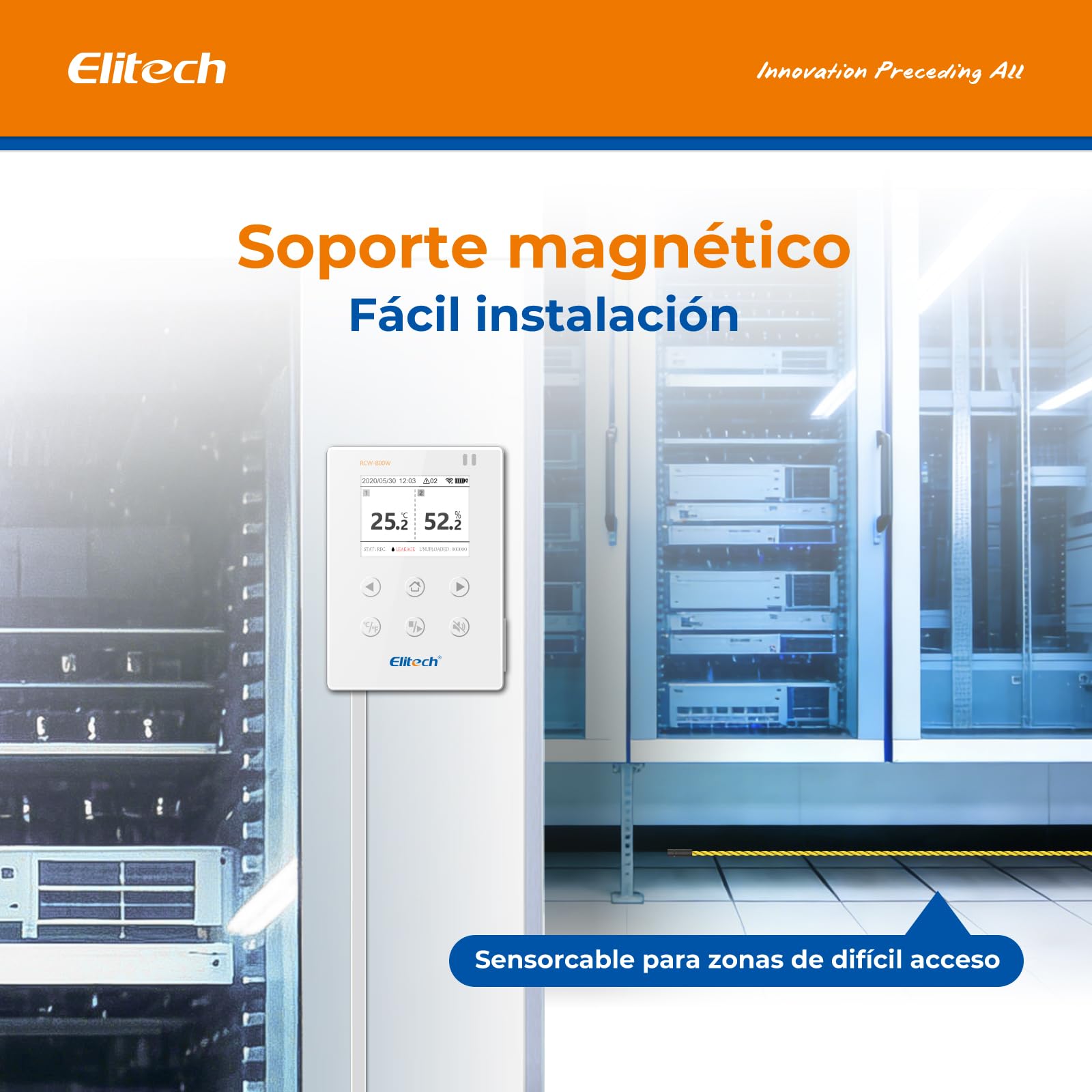 Elitech Registrador de datos WiFi en tiempo real de 2,4 G/5 G Hz para temperatura y humedad con detector de fugas de agua, almacenamiento de datos en la nube, alarmas SMS/correo electrónico/aplicación