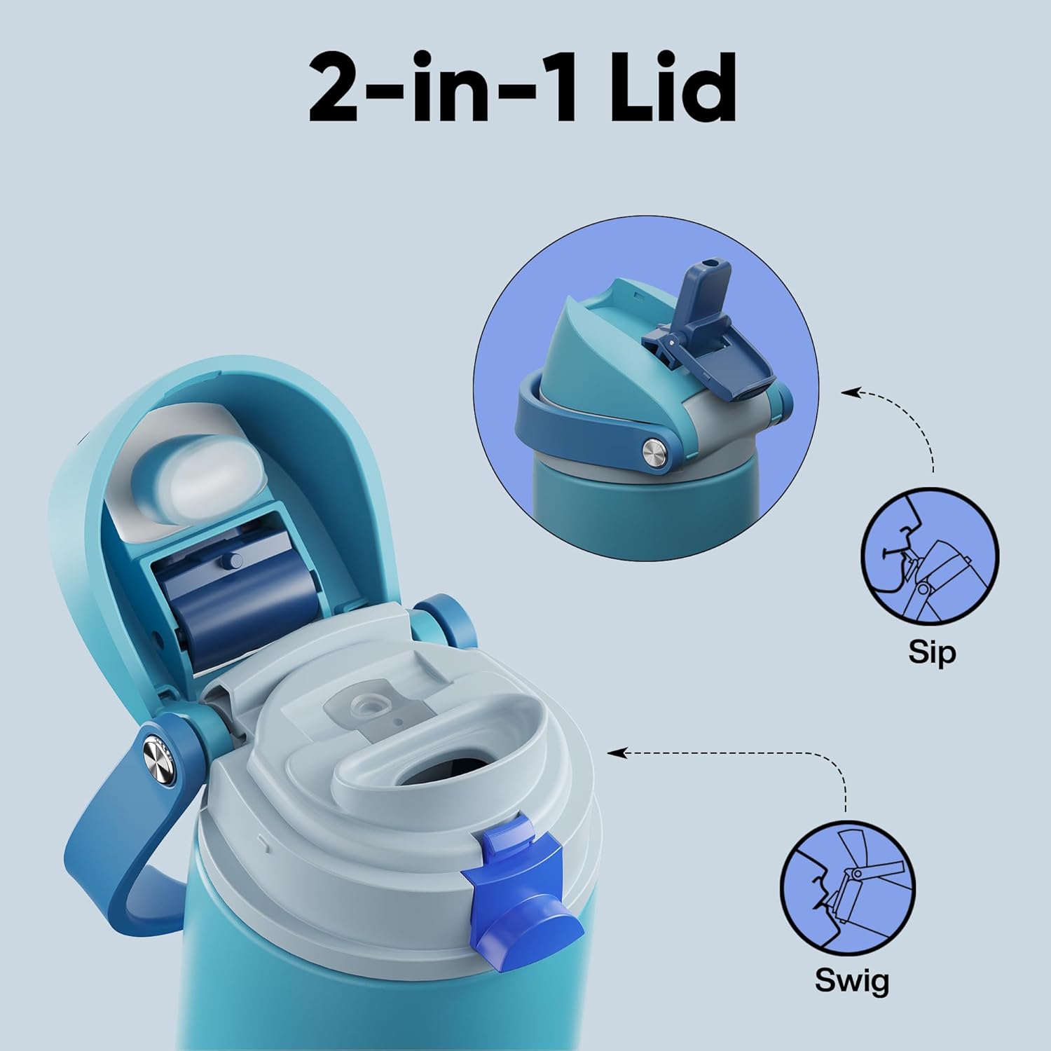 Insulated Water Bottle with Straw - Encool Stainless Steel Water Bottle with Push Button Lid, Leak-Proof & BPA-Free, Keeps Cold for 24 Hours for Sports, Travel, Gym (24 oz, Silk Blue) - Image 3