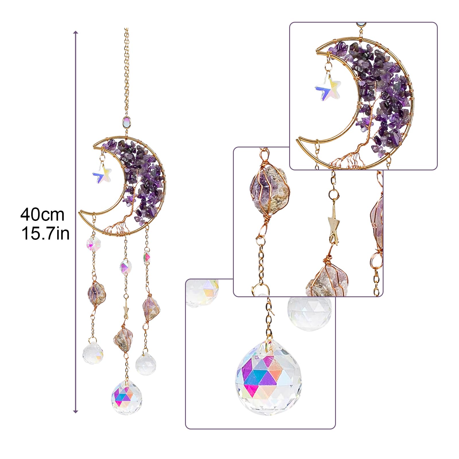 6 Paires De Breloques En Cristal Améthyste – Attrape-soleil Pour Fenêtre – Crochets Plaqué Or 18 Carats - 7