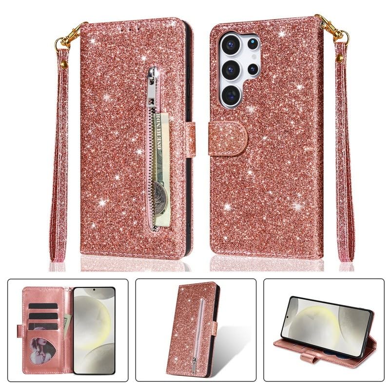 Étui portefeuille cuir pailleté or rose pour Samsung Galaxy S20 FE à rabat - 2