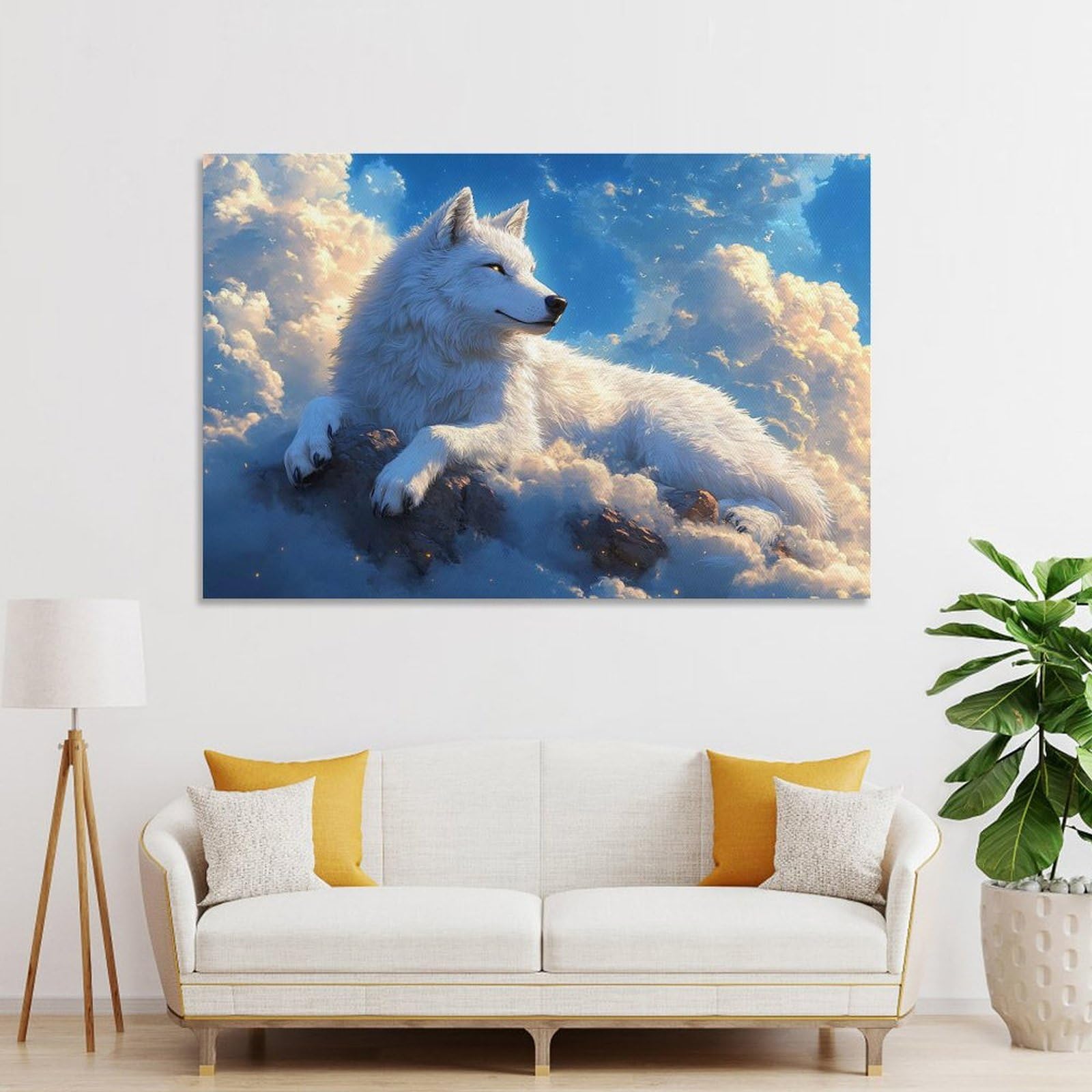 Junmoney White Wolf in The Clouds Home Decor Wall Art 24x36inch(60x90cm), for Small Homes, Bedrooms Or Open Spaces, An Easy Choice for New Home Styling