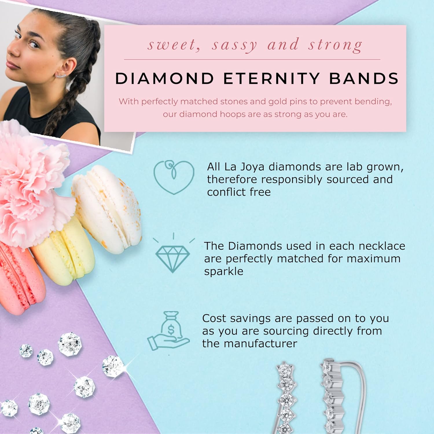 La Joya 1/3-3/4 CT TW Lab Grown Diamond Climber Earrings For Women - 925 Sterling Silver Diamond Crawler Earrings