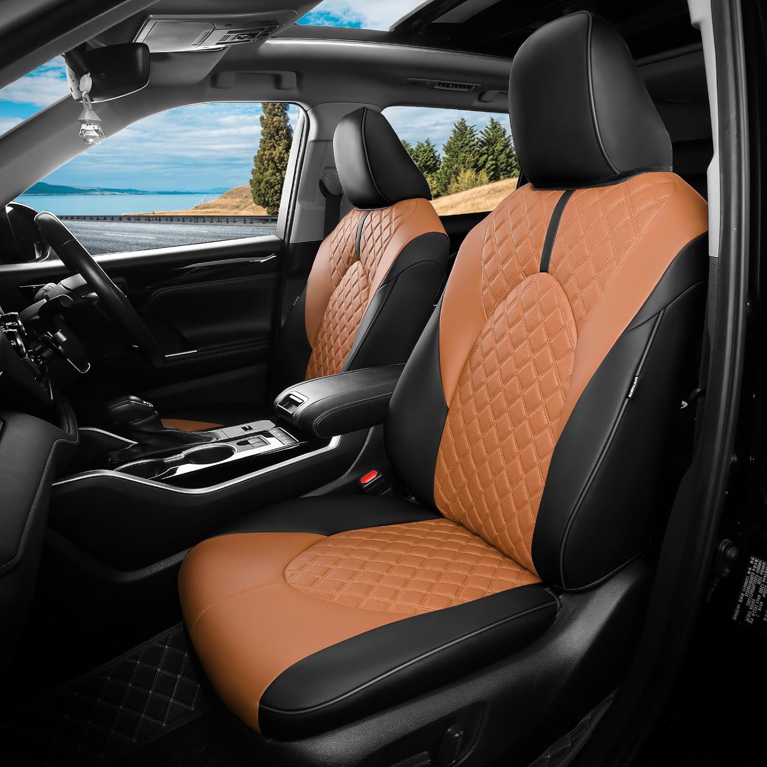 1:1 Custom Fit Seat Covers for Toyota Highlander 2020-2025 2026 8 Seaters,Luxury Waterproof Full Set Seat Cover,Faux Leather Cars Interior Covers Protection-BlackBrown BlackBrown Highlander 2020-2026 Second Row 40/60 Split (8)