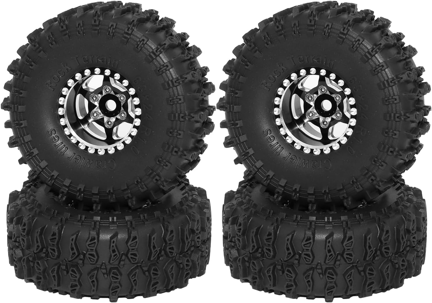 1.0 Beadlock Wheel Set Aluminum Rim Rubber Tires for RC 1/24 SCX24 FCX24 1/18 TRX4M HobbPlus CR18 Crawlers Upgrade Parts (Style 4)