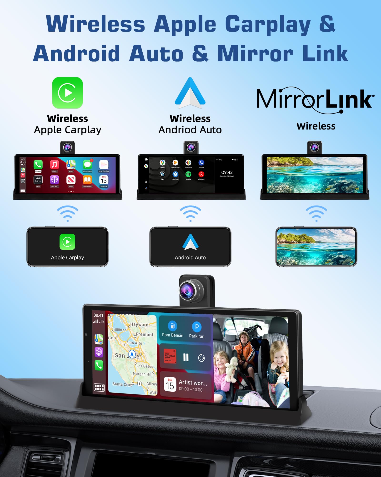 2026 Tiempo Limitado Exclusive Pantalla Coche Carplay Android Auto Pantalla 350° Giratorio 4K Dashcam,10,26 Pulgadas Portátil Pantalla Carplay Coche Dual-Bluetooth Navegación de Conducción