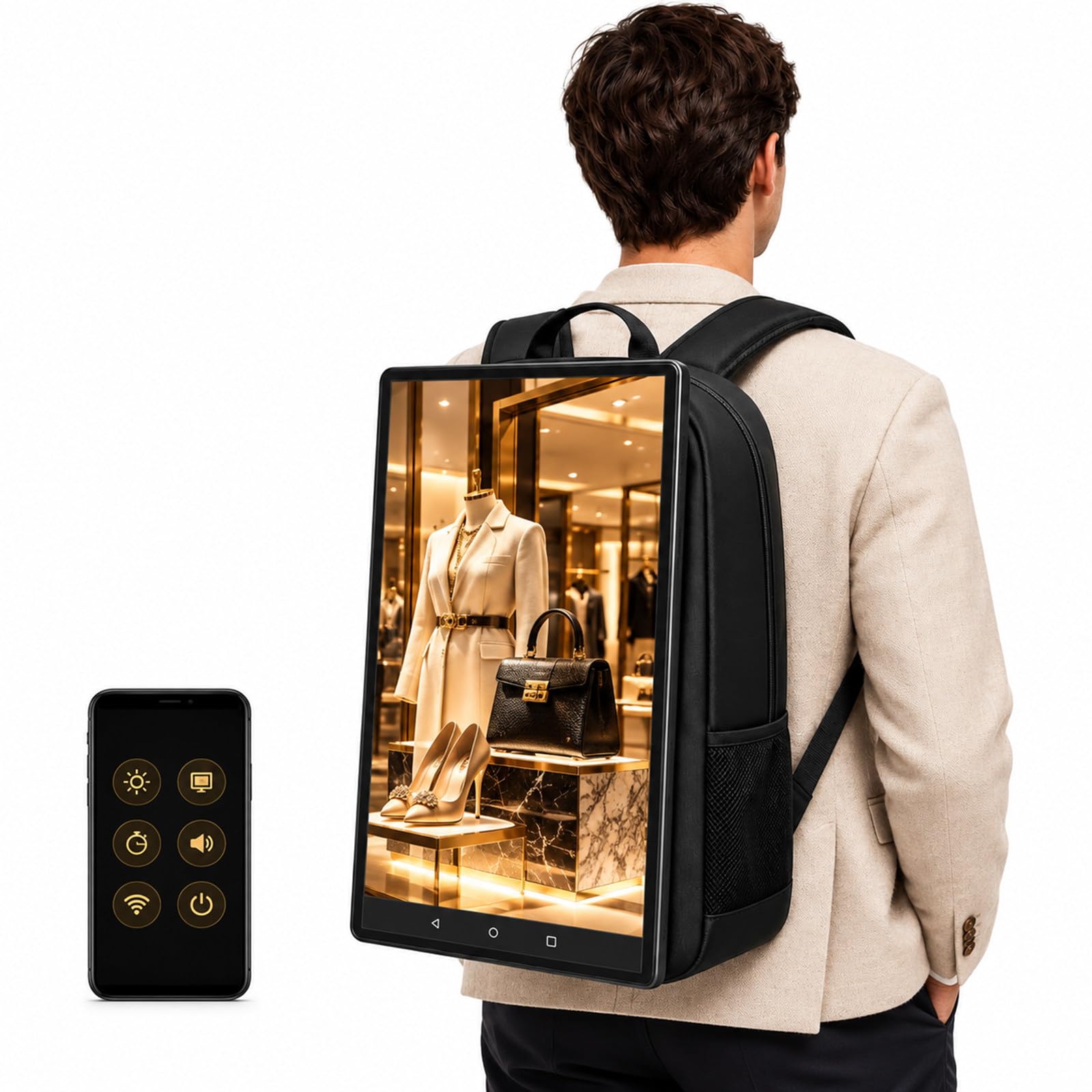 Mochila LCD Publicitaria 21,5 Pulgadas, USB/TF, Batería 6 Horas