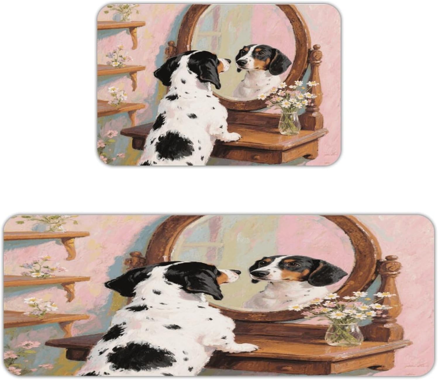 Dachshund Dog Kitchen Mat Set of 2 Ergonomic Comfort Velvet Rugs Cushioned Anti-Fatigue Non-Slip Standing Mats Thick Kitchen Floor Mat Carpet Runner Rugs 16"×24"+17"×47"