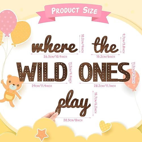 Miniatura 8 de Beeveer Letrero de madera con texto en inglés Where the Wild Ones Play para cuarto de niños, decoración de pared para sala de juegos, niños y bebés