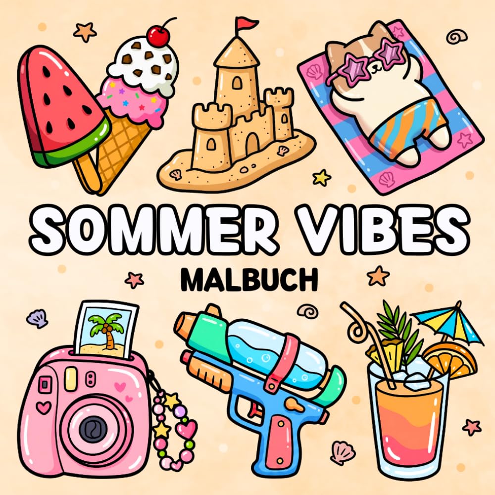 Sommer Vibes Malbuch: Einfaches & Süßes Ausmalbuch für Erwachsene & Kinder mit Strandmotiven, Blumen, süßen Tieren und entspannten Urlaubsszenen für ... und Entspannung (Süße & Einfache Malbücher)