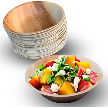 Raj Disposable Palm Leaf Bowls Pack of 25 19 cm Round Bowls - Sturdy Compostable Party Bowls Decorative Tableware for Birthday BBQ Picnic Wedding Camping & Outdoor Stronger than bamboo and paper. Compostable biodegradable and perfect for weddings and events.