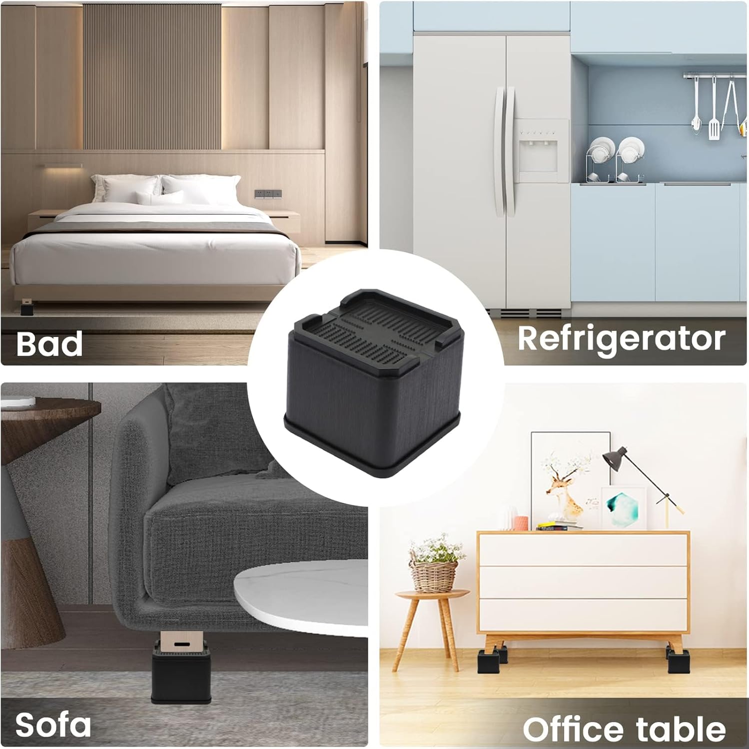 Bed Risers Oversized 8 Pack, 4 Inch Heavy Duty Furniture Risers Support Up to 6000lbs, Adjustable 8 Inch Bed Raising Blocks Couch Risers for College Dorm Rooms, Tables, Desks