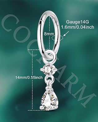 COCHARM Clicker Belly Button Rings 14G Gold Plated Belly Navel Rings for Women Dangle Navel Piercing Jewelry Stainless Steel 8/10MM