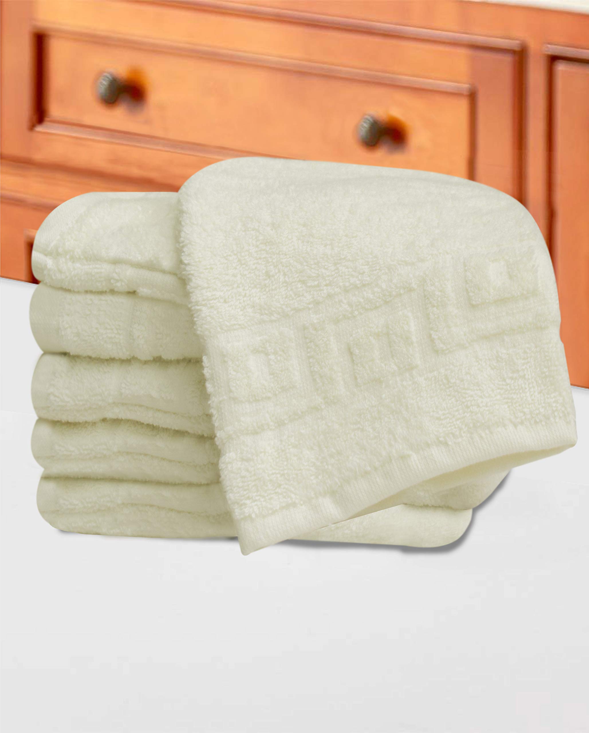 QCS Pack of 10 x 100% Cotton Premium Quality Towelling Washing Mitts Absorbent Flannel Face Towel Body Scrub (Cream)