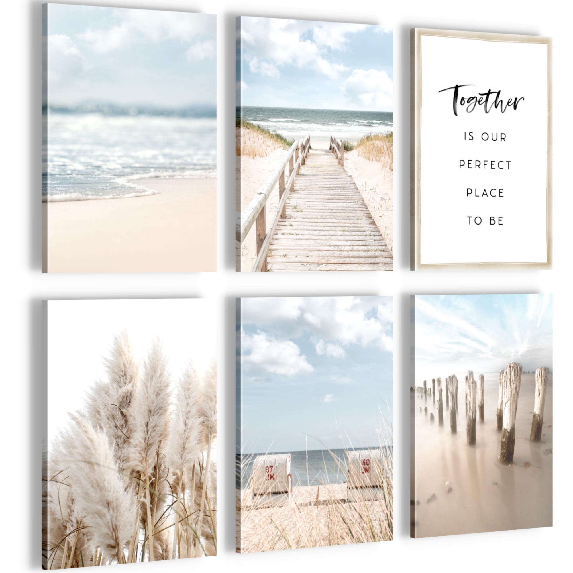 Novart Wandbilder Set Strand Meer Boho - KOMPLETT AUFHÄNGFERTIG - Made in Germany - Moderne Bilder Wohnzimmer Schlafzimmer - N007864a