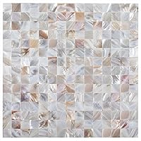 Vista 8 de MOP Mosaico natural de nácar cuadrado sin costuras para baño cocina 12 "x 12" malla de fibra 1 hoja