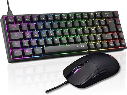 The G-Lab Combo Titanium - Pack Clavier Mécanique 65% & Souris AZERTY FR | Clavier Mécanique 65% Switch Rouge + Souris Gamer 12800 DPI, RGB Custom, Anti-Ghosting Total, Macro Programmable
