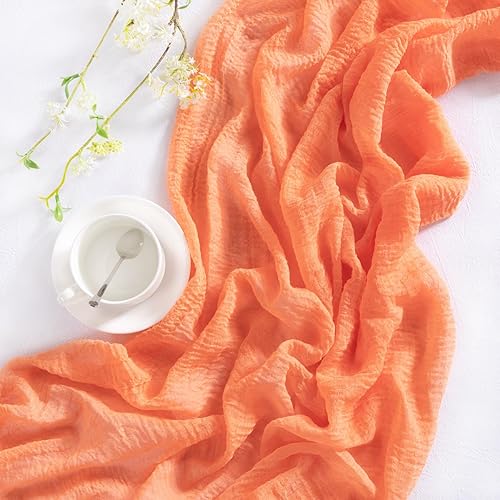 Miniatura 3 de Camino de mesa de estopilla naranja, paquete de 2 caminos de mesa de otoño de Acción de Gracias de 120 pulgadas, gasas bohemias naranjas para