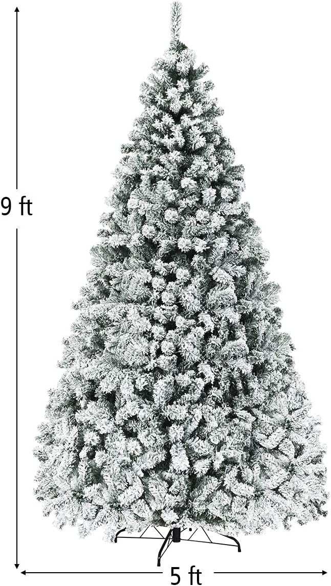 Diagram showing the dimensions of the 9-foot Christmas tree, with a 5-foot base diameter
