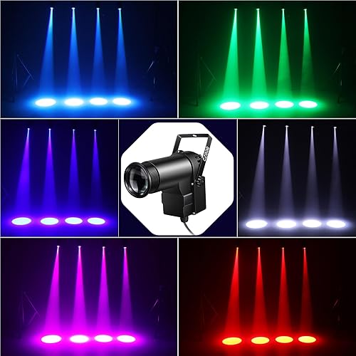 Miniatura 2 de Pinspot Light 15W DMX, paquete de 2 luces de bola de discoteca RGBW con control remoto, DMX512, foco de pin activado por sonido para fiestas, bodas,