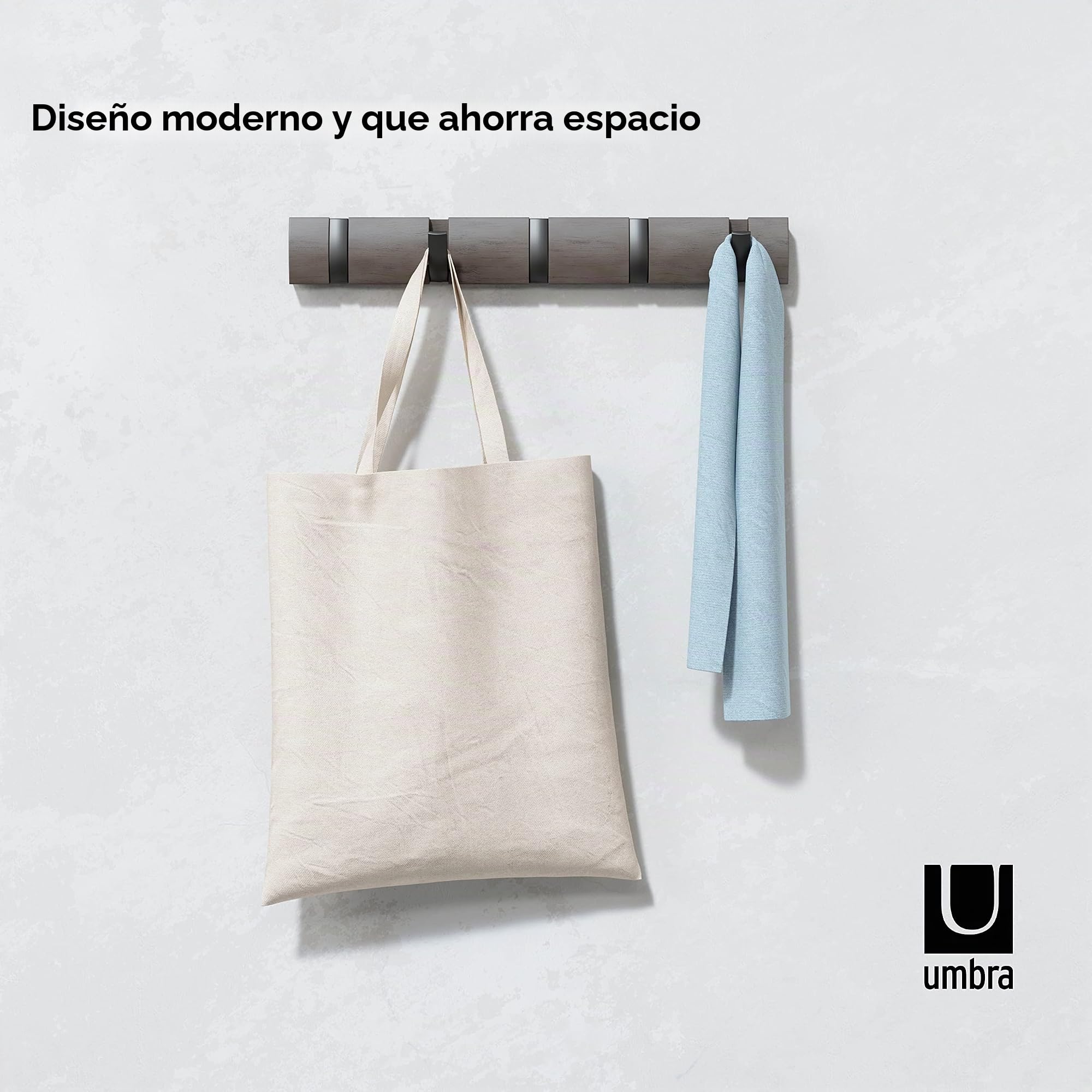 Umbra Flip Perchero de pared con 5 ganchos extraíbles, Álamo, Gris/Peltre