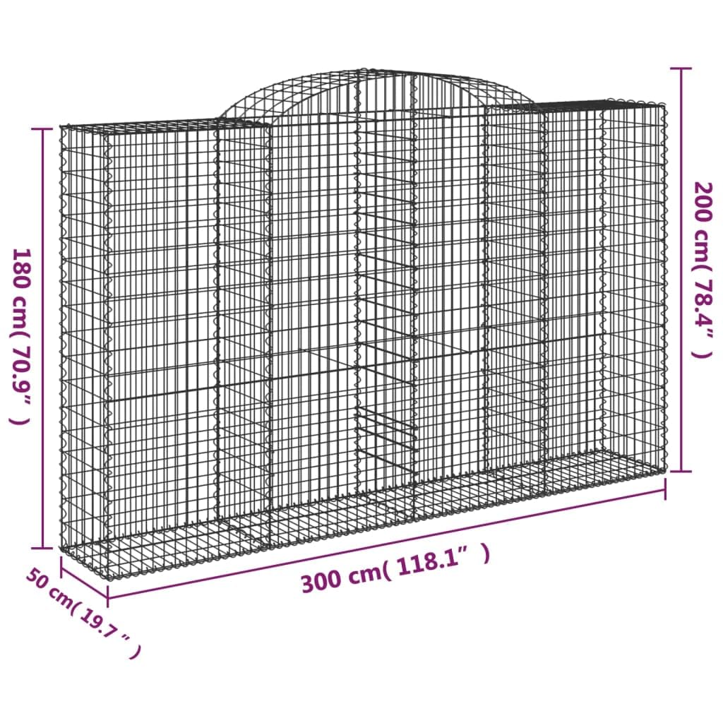 Gaviones con arco alto, juego de 17 unidades, 300 x 50 x 180/200 cm, pared de gaviones de hierro galvanizado, cesta de piedra, cesta de alambre para jardín, protección visual y protección