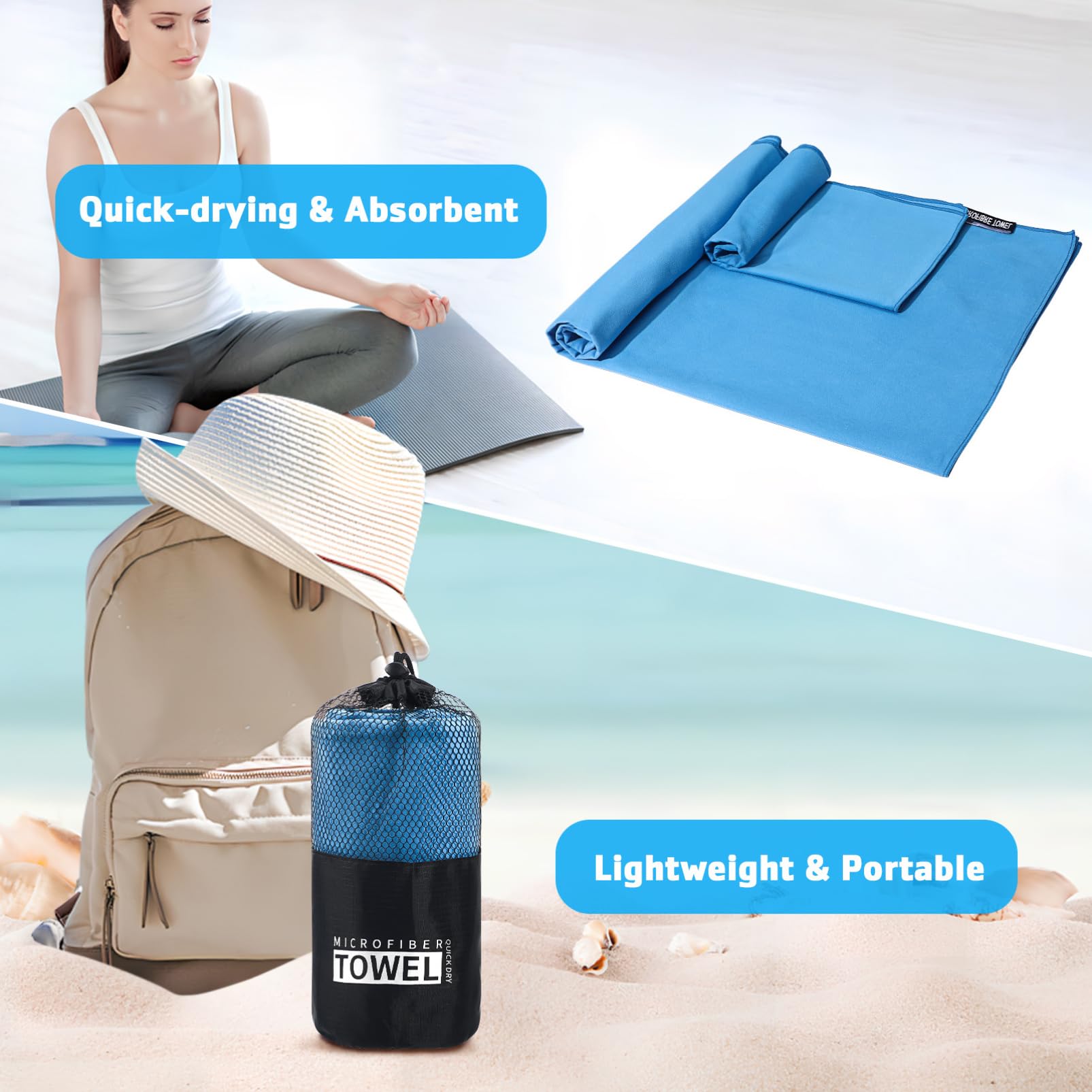 Toalla de Playa de Microfibra Secado Rápido y Absorbente, Viaje Baño