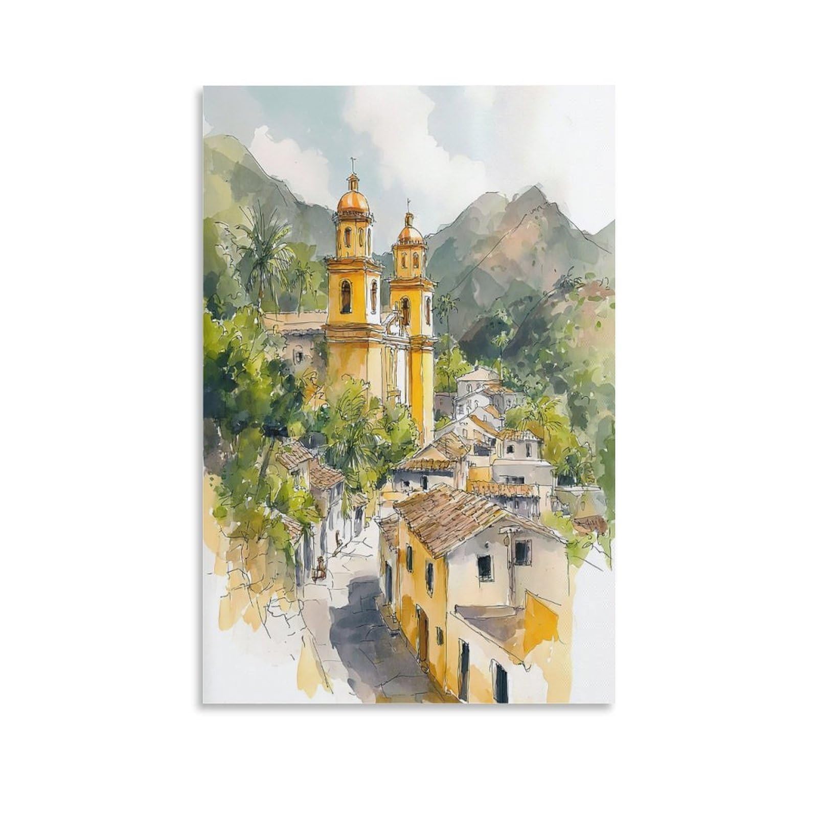 Oaxaca City 24x36inch(60x90cm) Vintage Travel Poster Watercolor Canvas Art