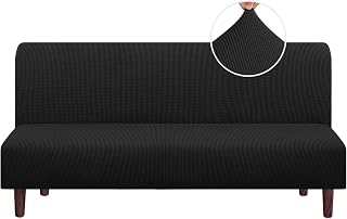 PrinceDeco Black Checked Jacquard Stretch Armless Futon Slipcover Full Queen Size - Elastic Bottom Protector for Sofa Bed