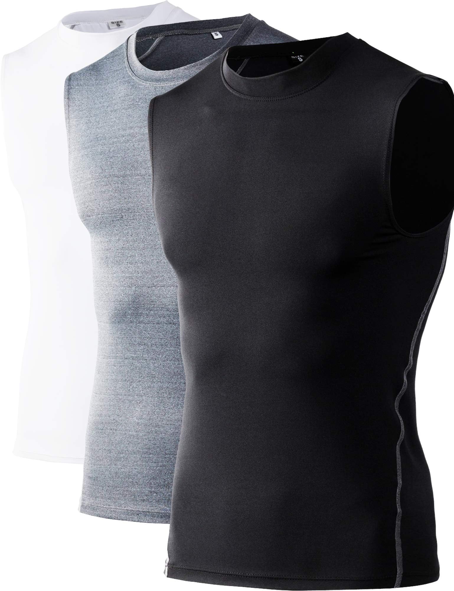 DZRZVDMen’s 3 Pack Compression Quick Dry Fit Sleeveless Tank Tops Undershirts