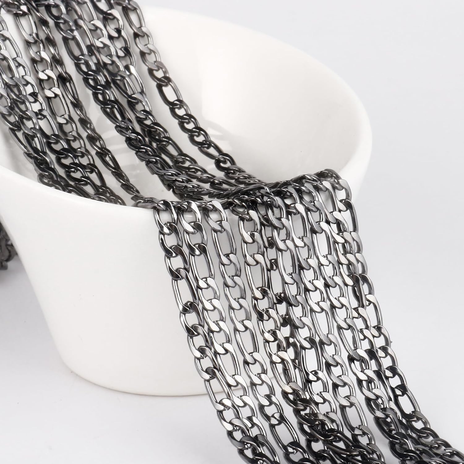 [33FT] Gunmetal Figaro Chain Roll 3.5mm 304 Stainless Steel Figaro Link Chains Spool Bulk for Jewelry Making