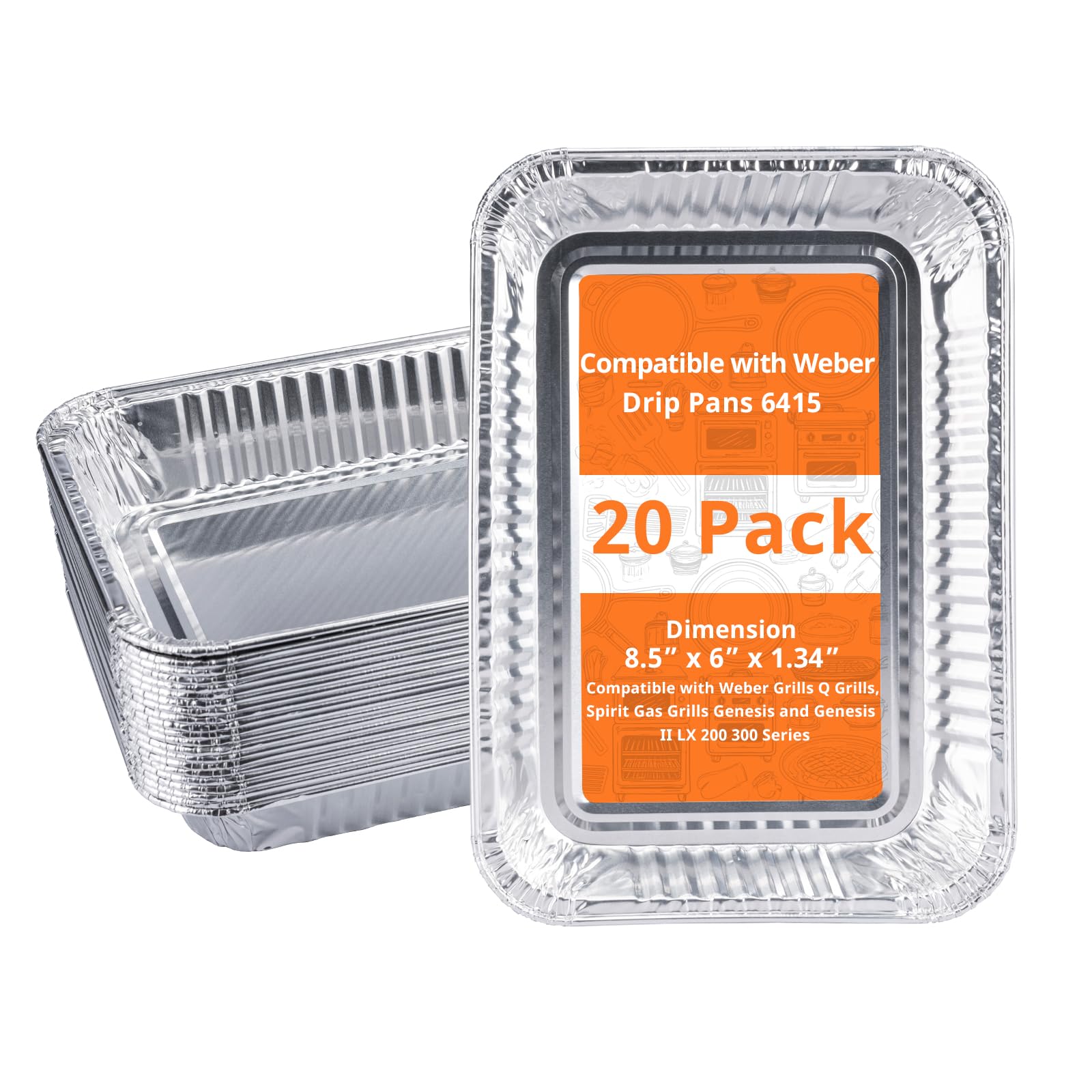 Photo 1 of **DAMAGED/DENTED**
SilvaKoon 20 Pack Grill Drip Pans, Compatible with Weber 6415 Grill Accessories, Genesis, Traveler, Q Series, Disposable Aluminum, Foil Grease Trays 8.5" X 6" (20 Pack)