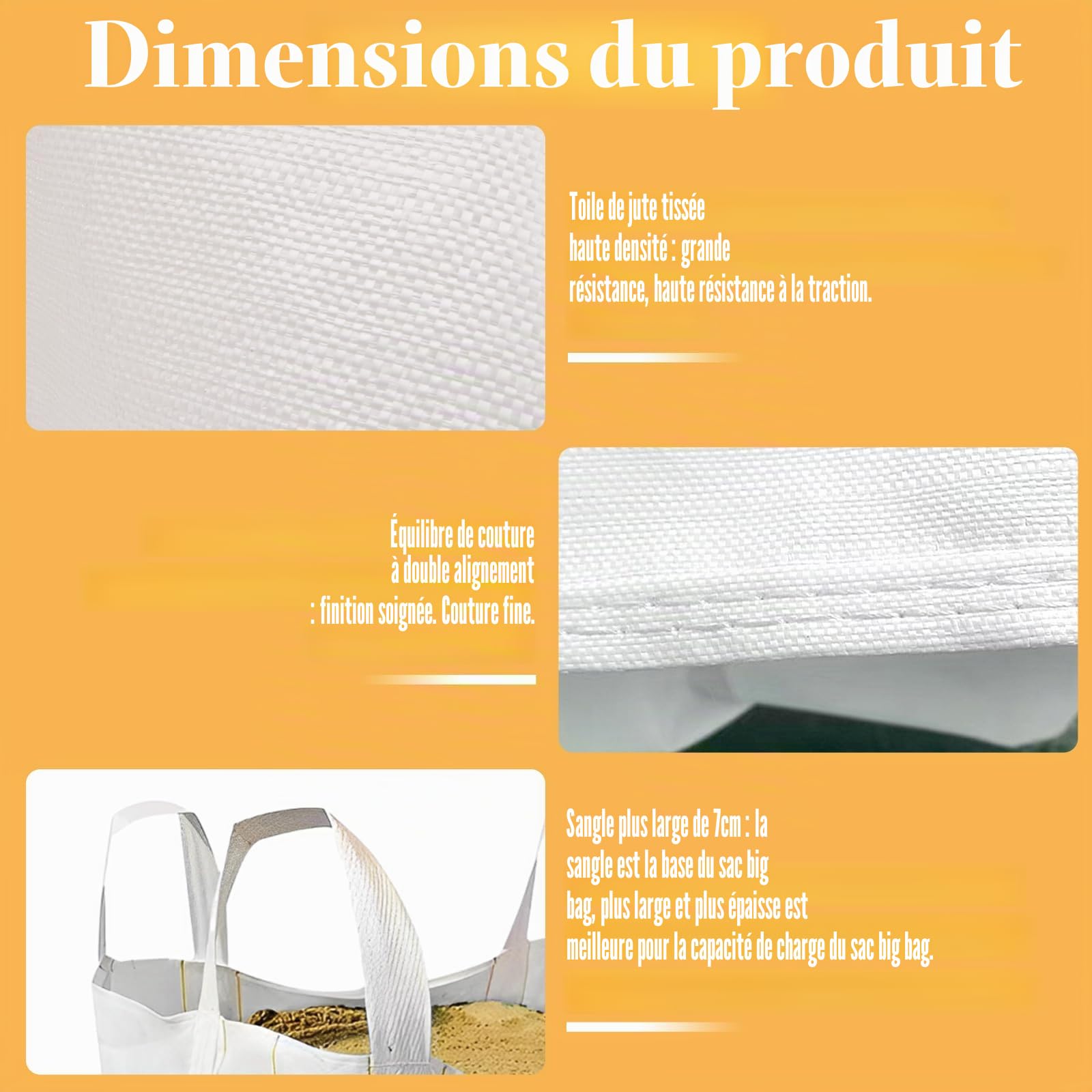 DAJAVE Big Bag - Lot de 2 sacs pour gravats de construction, bois, déchets de jardin, sable, déchets de construction, 1000 kg, avec 4 poignées de levage pour le transport