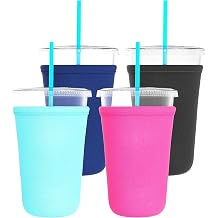 TahoeBay Iced Coffee Cold Cup Sleeve 4-Pack Reusable Blank Neoprene Insulator Drink Sleeves 22-24oz Beverage Holder for Vinyl Sublimation fits Dunkin Medium and Starbucks Venti Multicolor