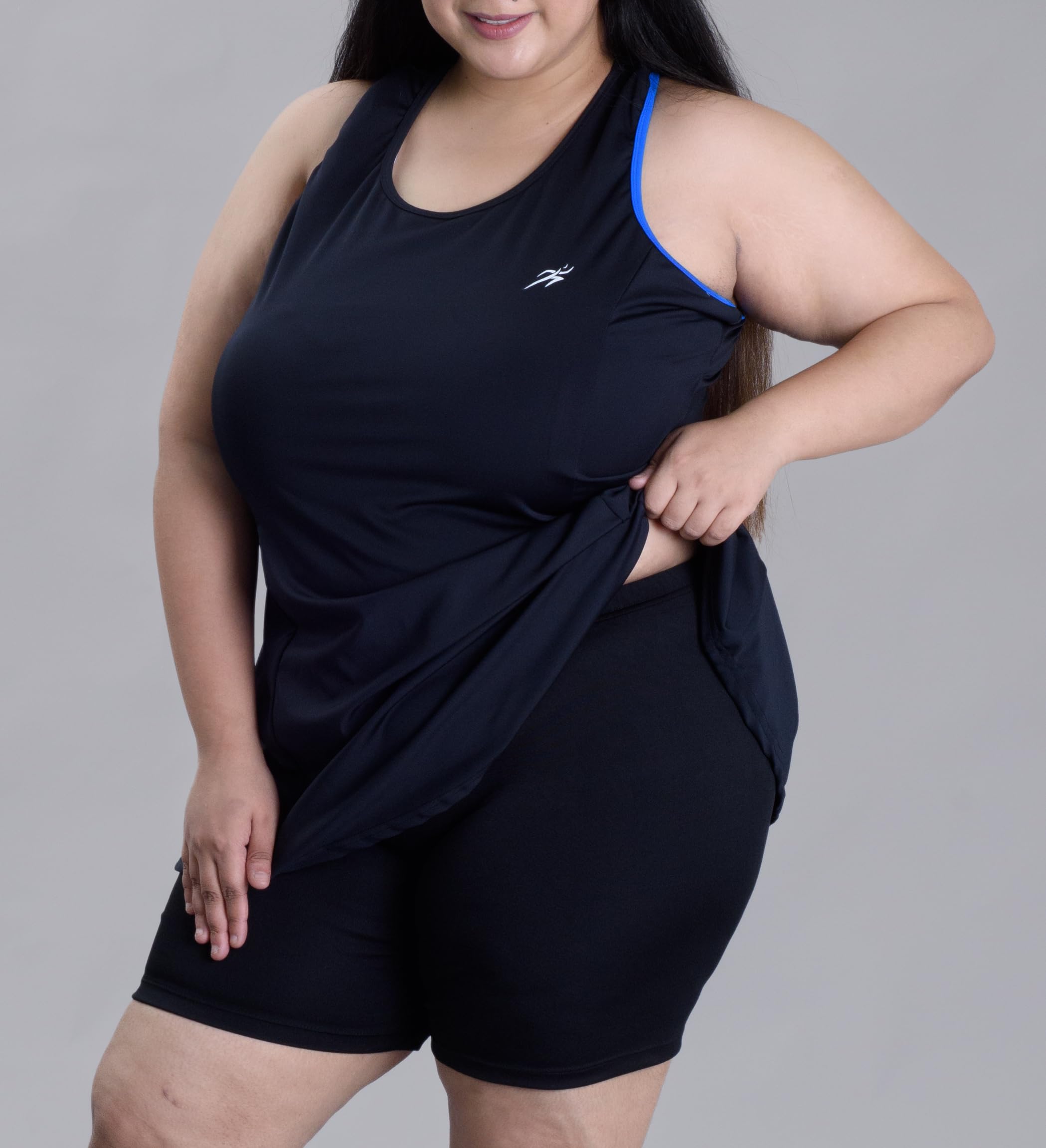Keepfit Women's Round Neck Padded Plus Size Padded Swimsuit Frock Style top with boy Shorts Black |Swimming Suit for Women 1