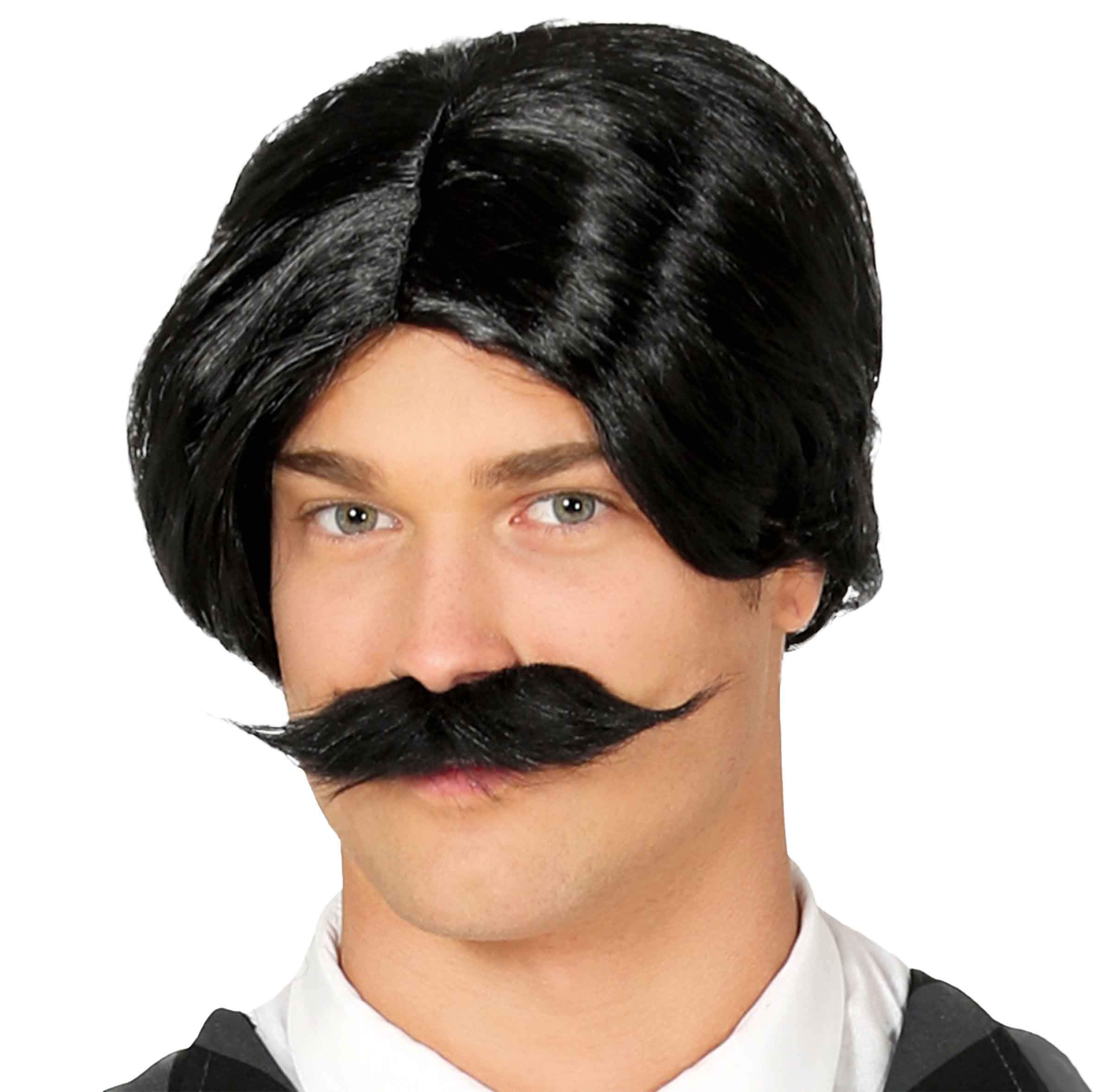 Various Brands Spooky Family Dad Wig and Moustache, Black, One size, WIGS620