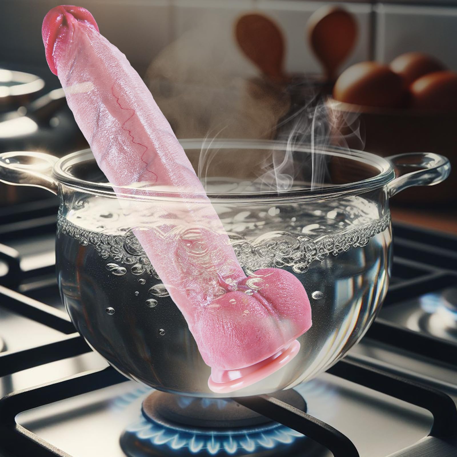 Consolador gigante realista de 6,2 cm de diámetro y 31 cm de largo con ventosa grande. Pene curvo extra ancho XXXL. Sensación realista. Ideal para hombres y mujeres con experiencia