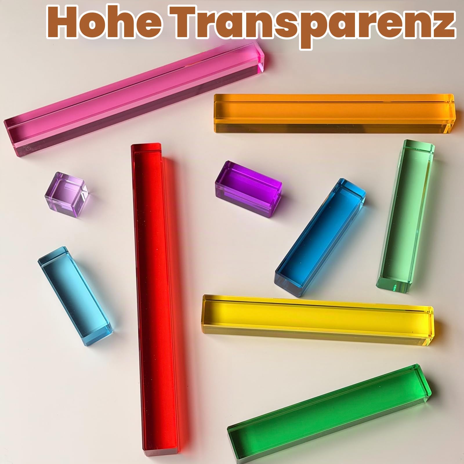 10-teiliges Acrylbausteine Set, Regenbogen Stufen Bausteine Set | Acryl Bausteine Set Transparente Lichtbausteine zum Stapeln, Farbenlernen & Sensorisches Spielzeug für Kinder