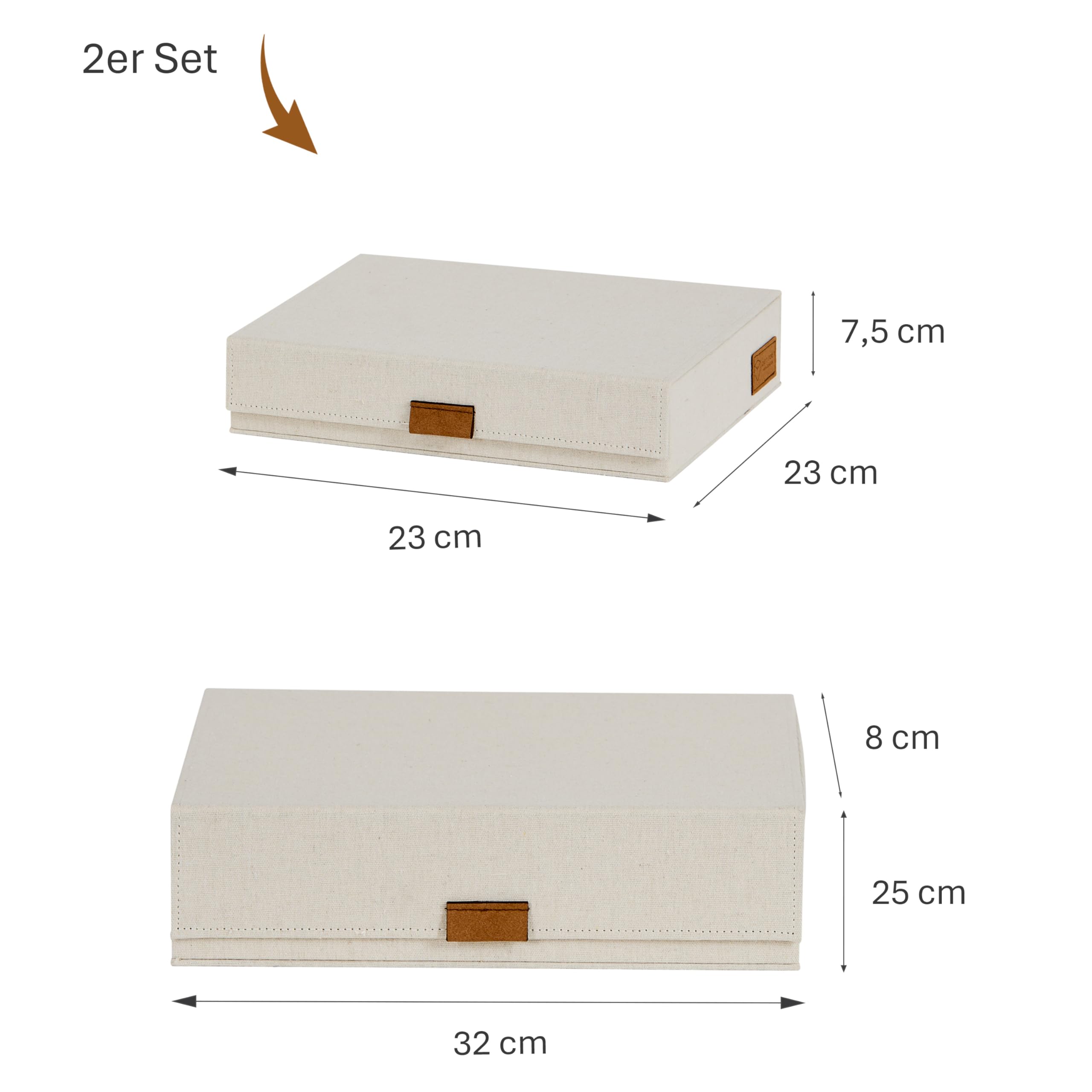 LOVE IT STORE IT Premium Aufbewahrungsbox mit Deckel, Beige, 2er Set | Ordnungsboxen mit magnetischem Klappdeckel aus Leinen, Ideal für A4-Papier, 2 Boxen in verschiedenen Größen