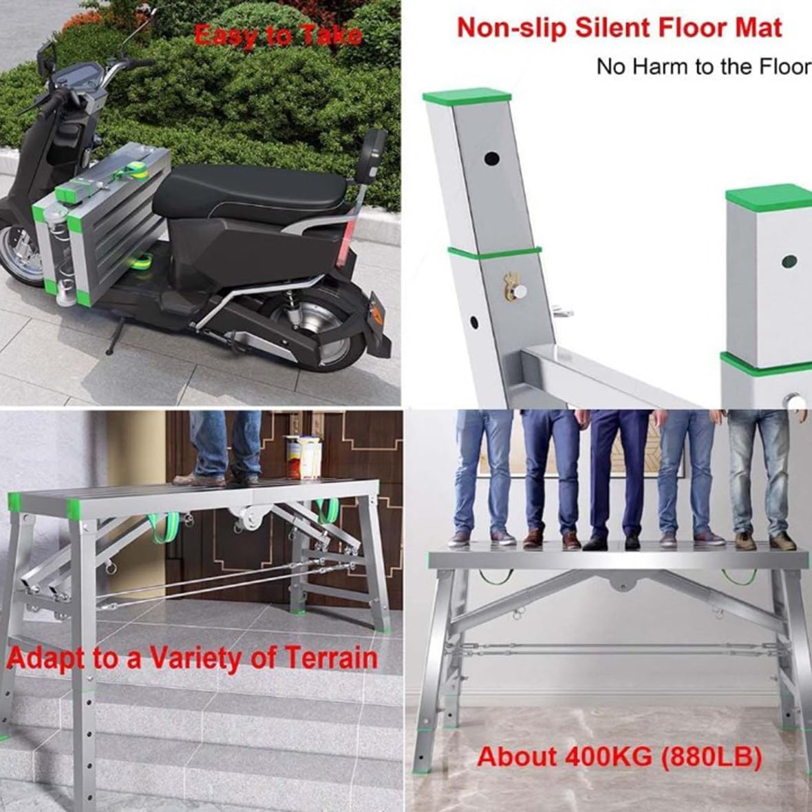 Equipo de andamio portátil, Plataforma de Trabajo de Altura Ajustable, Escalera de Acero galvanizado, Banco Resistente, escaleras Plegables, Taburete con escalón Antideslizante,140cm