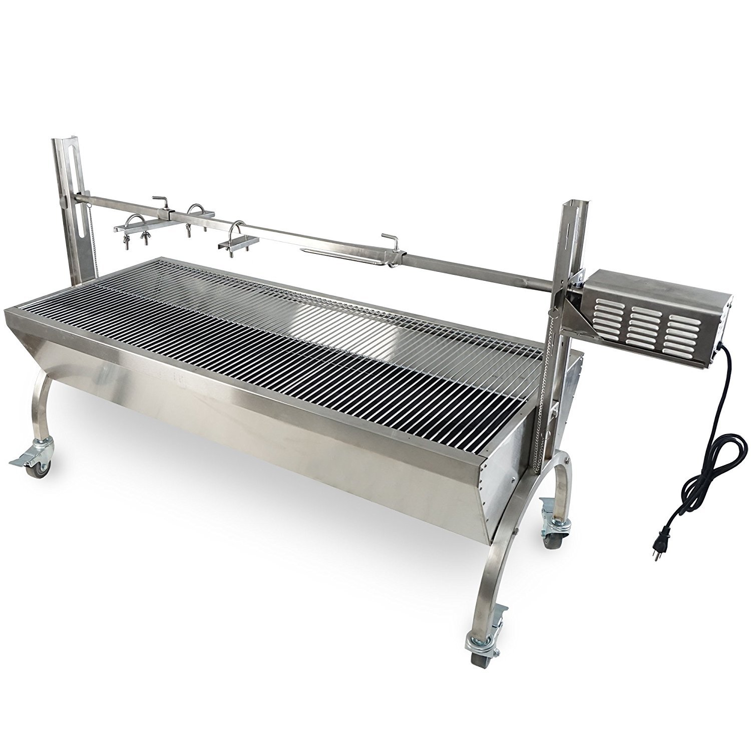125 LBS Chicken Pig Spit Roaster 45" Rotisserie Spit Rod Stainless Steel BBQ Charcoal Grill 25W Electric Motor