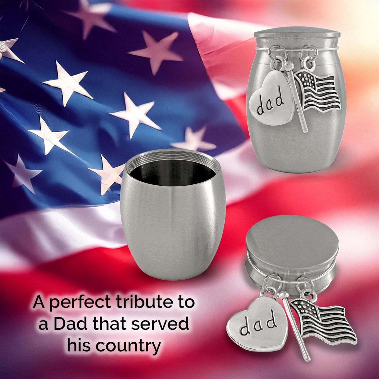 Dad Veteran Small Urn for Human Ashes Adult Male Mini American Flag Cremation Urn Small Patriotic Keepsake for Dad Ashes Military Navy Army Air Force Veteran Memorial Keepsake Stainless Steel - Image 4