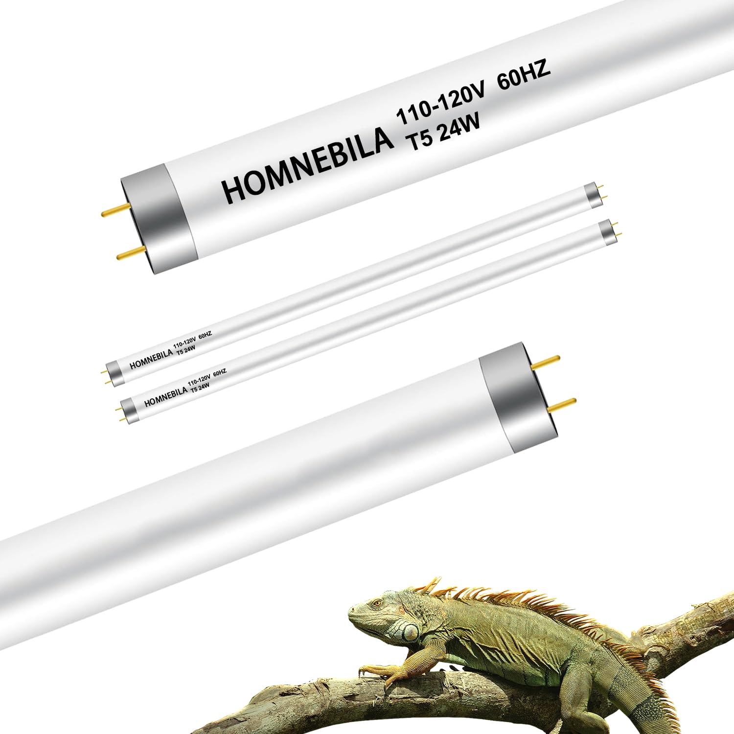 T5 10.0 UVB Reptile Light Bulb 24W, UVA UVB Light Bulb for Reptiles, 2 Pack Reptile UVB Lamp Tube 22 Inch, for Bearded Dragon, Lizards, Chameleons