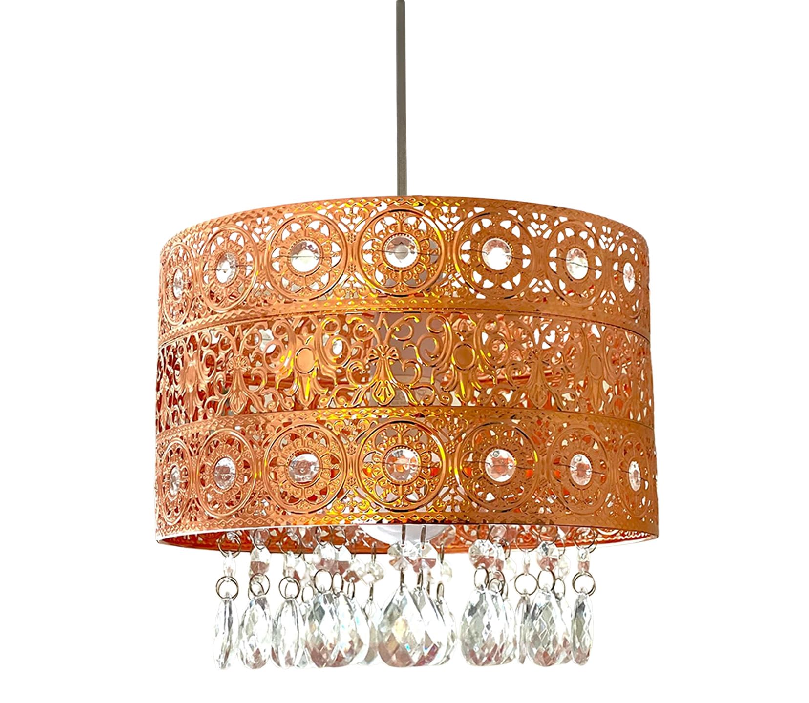 PREMZO Chandelier Moroccan Gems Light Shade Ceiling Light Pendant with Acrylic Droplet Night Light Crystals Décor Universal Fit Living Room Bedroom Kitchen, Office (Copper)
