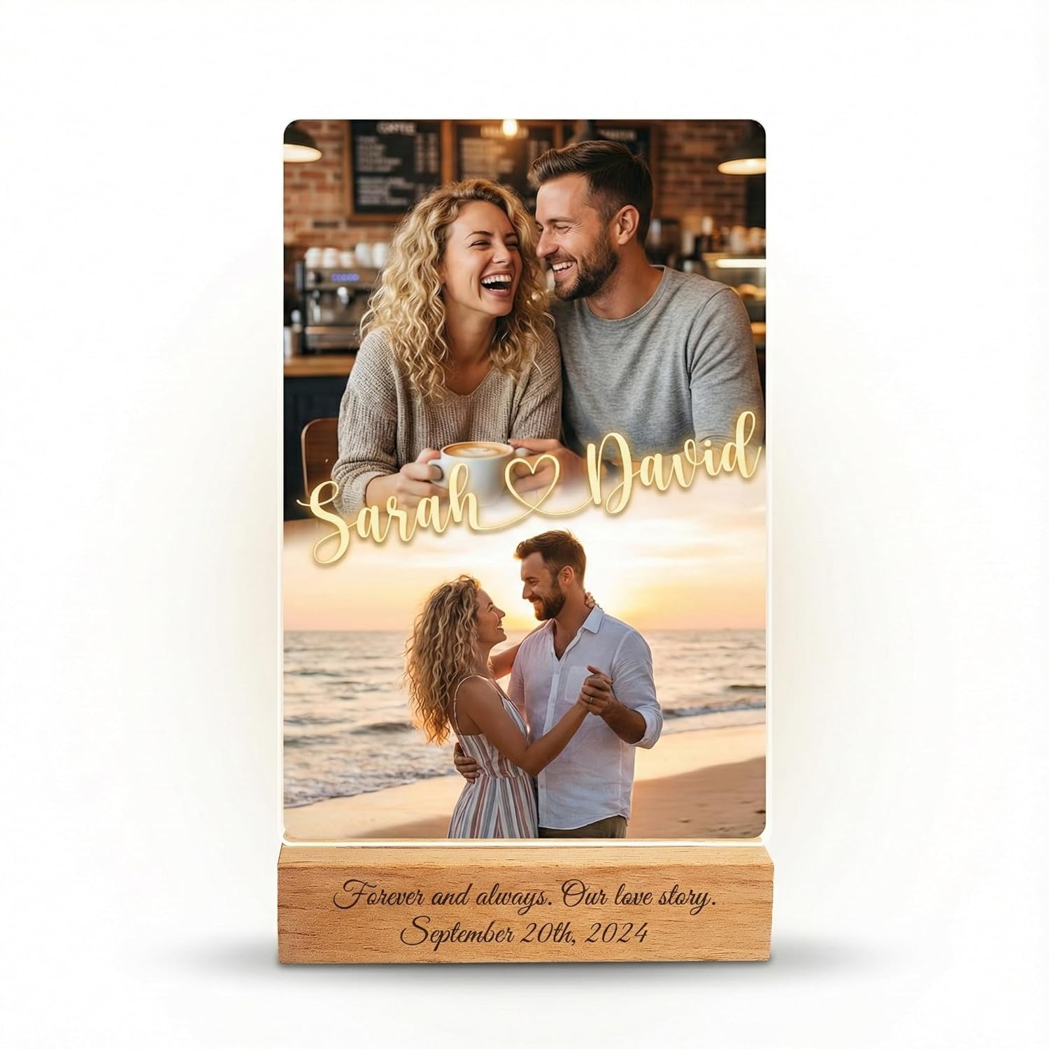 Personalized Spotify Plaque Night Light with Photo - Custom Acrylic Glass LED Lamp Frame - Romantic Valentines Day