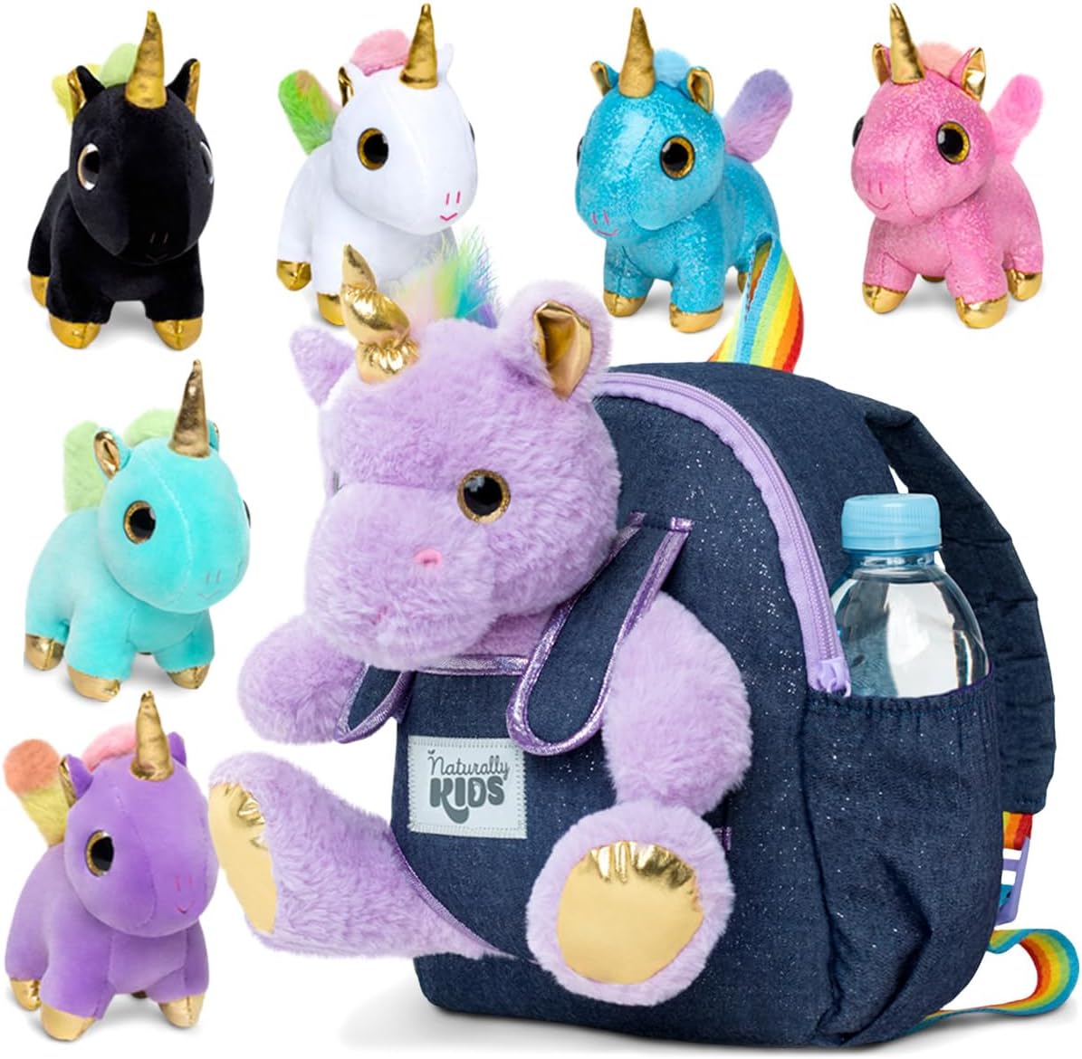 Naturally KIDS Purple Unicorn Backpack and Mini Toys Unicorns Set