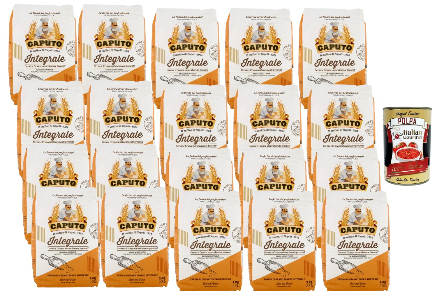 Italian Gourmet Vollkorn Weizenmehl – 20 x 1kg Vorteilspack Whole Wheat Flour für Brot, Pizza, Focaccia, Pasta & Backen + Italian Gourmet Polpa