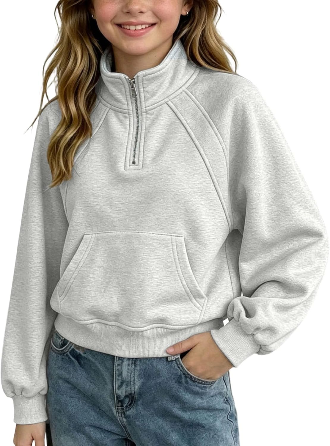 Girls Quarter Zip Pullover Fleece Sweatshirt Winter Casual Top