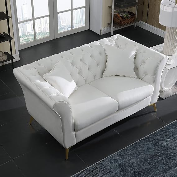 Chesterfield Sofa,Stanford Sofa Chesterfield Sofa,White Color, Tufted and Wrinkled Fabric Sofa;Contemporary Stanford Sofa .loverseater; Tufted Sofa with Scroll arm and Scroll Back